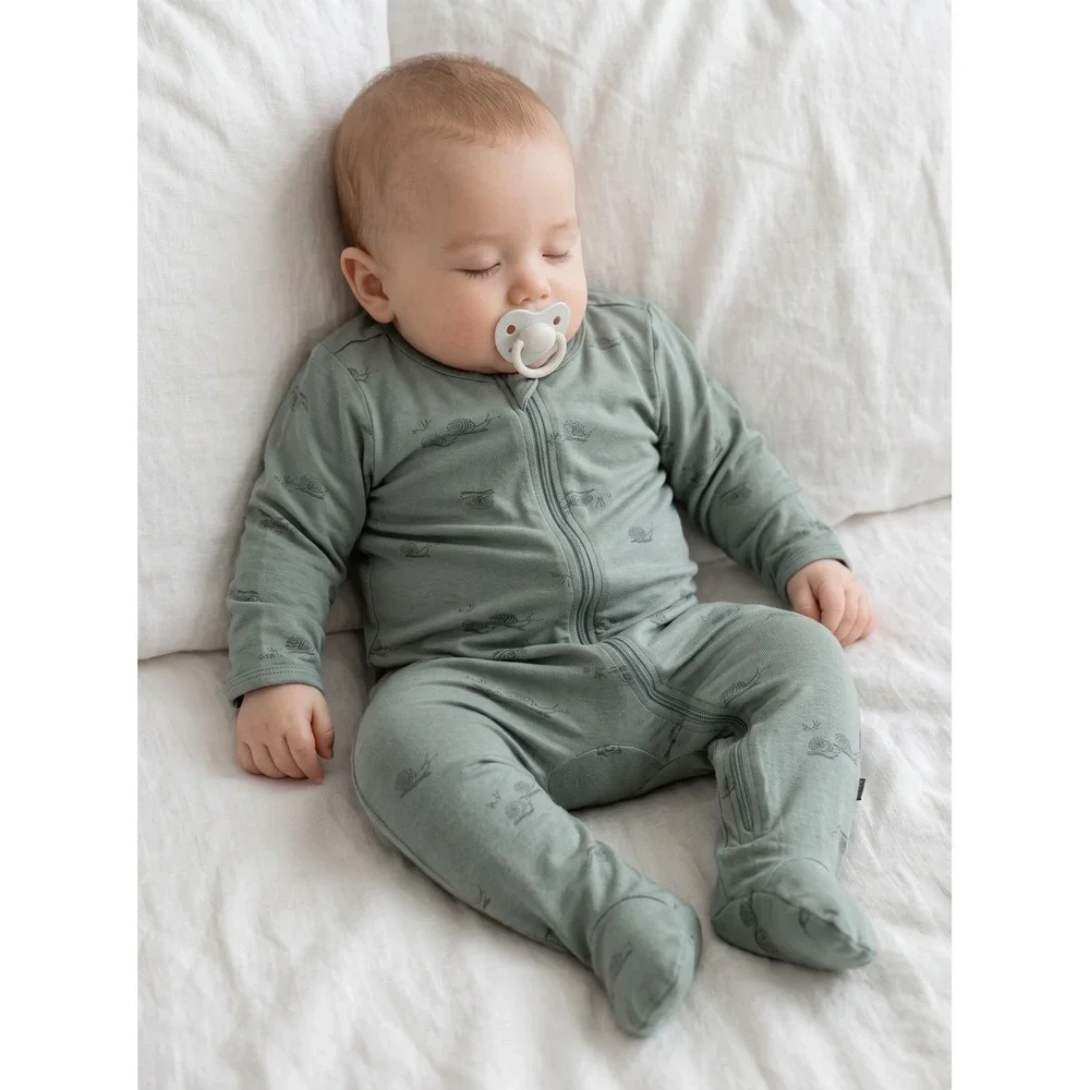 Modern Moments by Gerber Snail Print Sage Green Footed Sleeper 6-9M